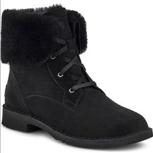 UGG Women's QUINCY Black Suede & Shearling Lace-Up Booties MSRP $170 NEW